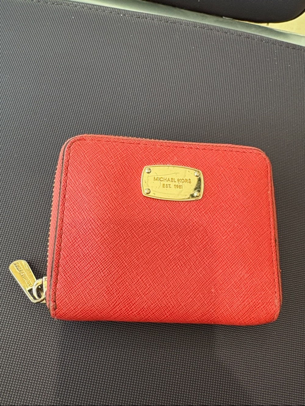 Michael Kors Saffiano Zip-Around Card Wallet with Gold Plaque